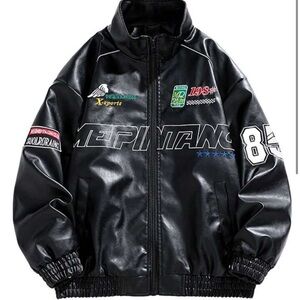 SHEIN Black Leather Jacket with Graphic Details